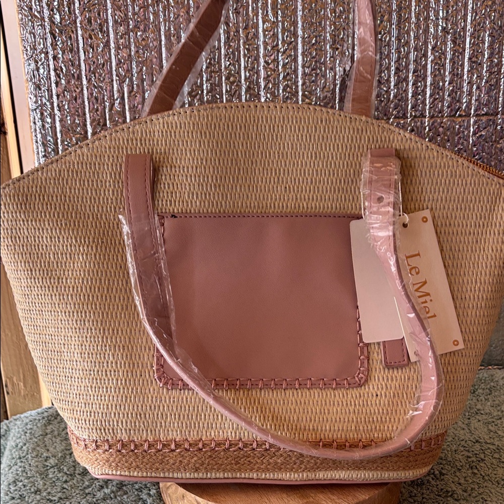 Le Mei Pink and Tan Women's Tote Bag NWT